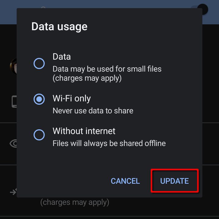 Nearby Share Data Usage