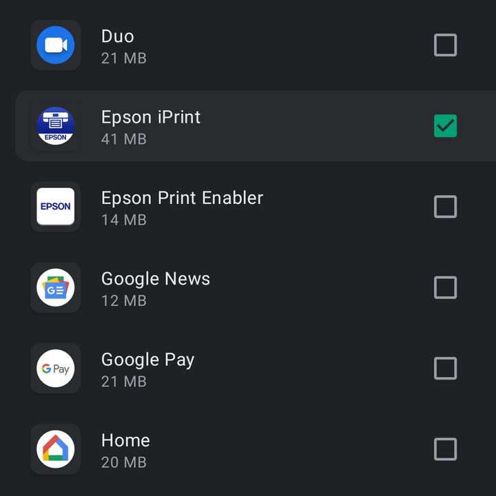 Nearby Share Select Apps to Share