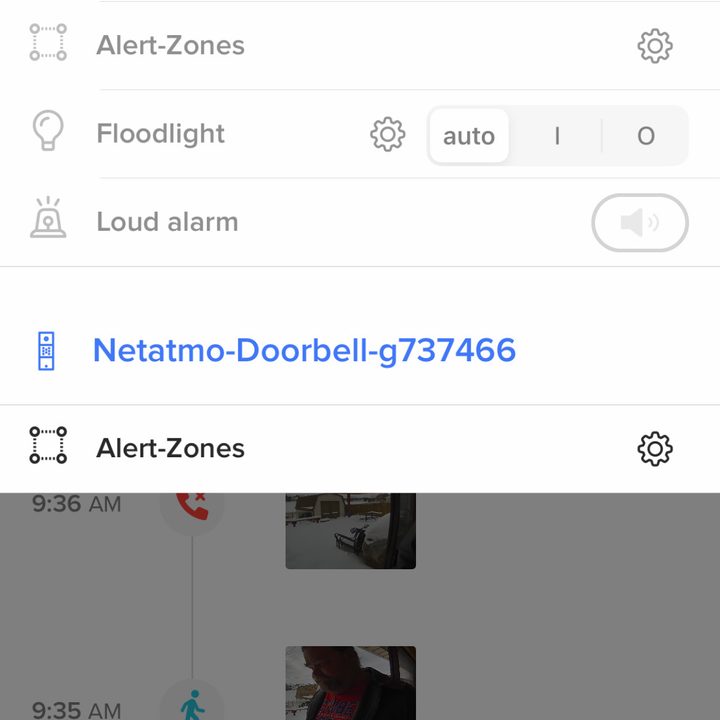 Screenshot of Netatmo Security app.