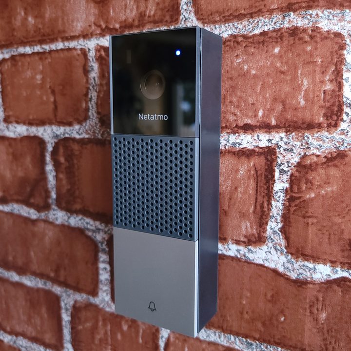 Netatmo Doorbell mounted on brick.