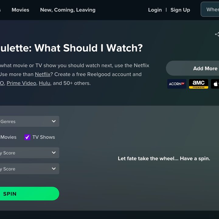 The Netflix Roulette feature on the Reelgood site.