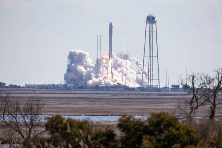 The Northrop Grumman Antares rocket, with Cygnus resupply spacecraft aboard, launches from Pad-0A, Saturday, Feb. 20, 2021, at NASA’s Wallops Flight Facility in Virginia. Northrop Grumman’s 15th contracted cargo resupply mission for NASA to the International Space Station will deliver about 8,000 pounds of science and research, crew supplies, and vehicle hardware to the orbital laboratory and its crew.