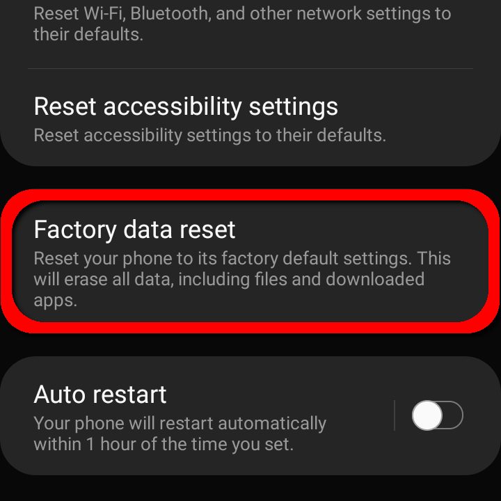 Samsung Android 10 Factory Data Reset