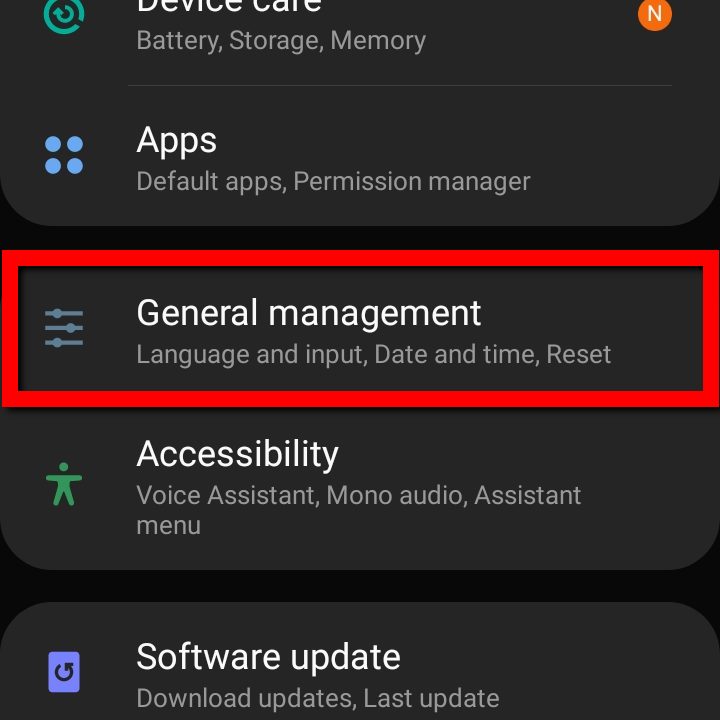 Samsung Android 10 General Management