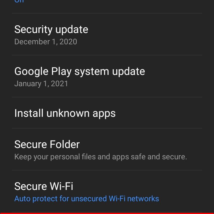 Samsung Android 10 Other Security Options