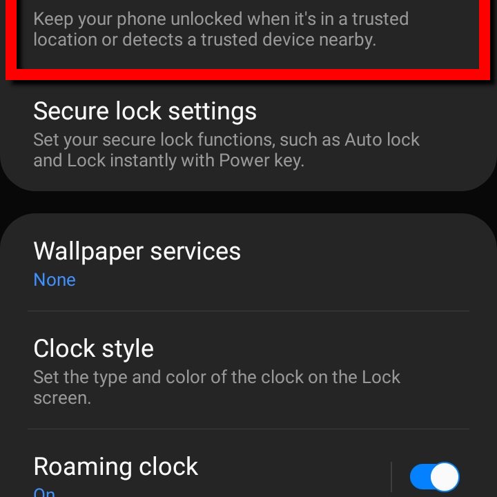 Samsung Phone Smart Lock Setting