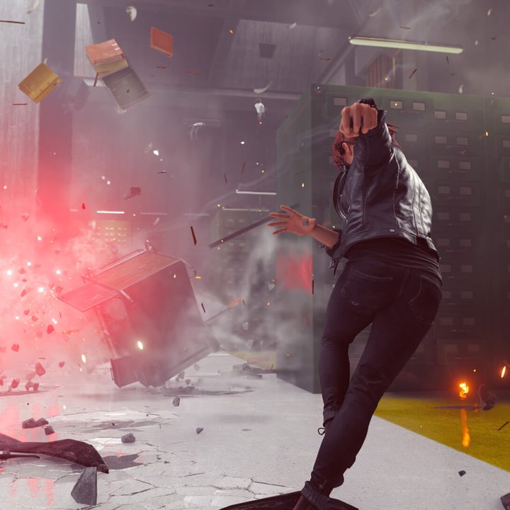 Jesse throwing a cart with telekinesis.