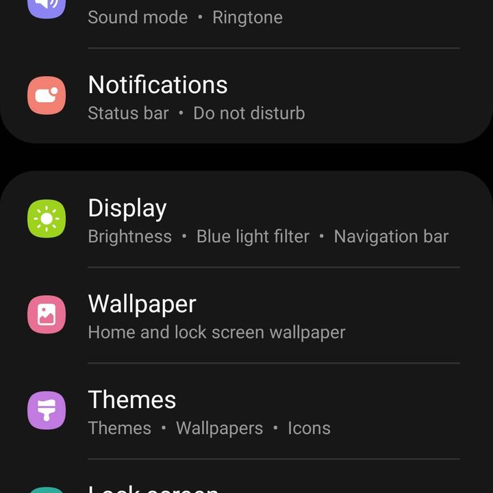 Samsung Settings Menu