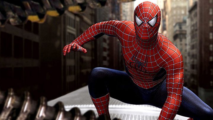 Spider-Man atop a moving train in Spider-Man 2.