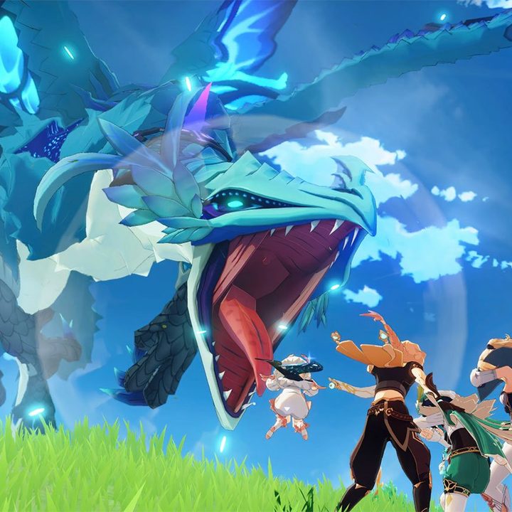 Dragon flying in Genshin Impact.