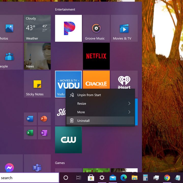 Windows 10 Start Menu Uninstall.