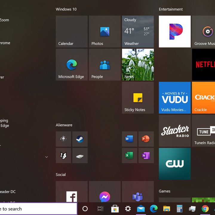 Windows 10 Start Menu.