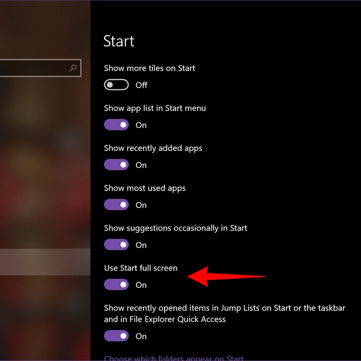 Windows 10 Use Start Full Screen.