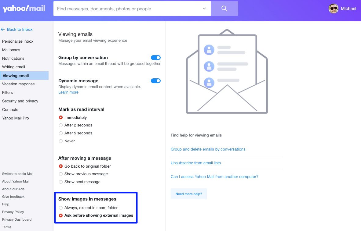 Disable Images Yahoo