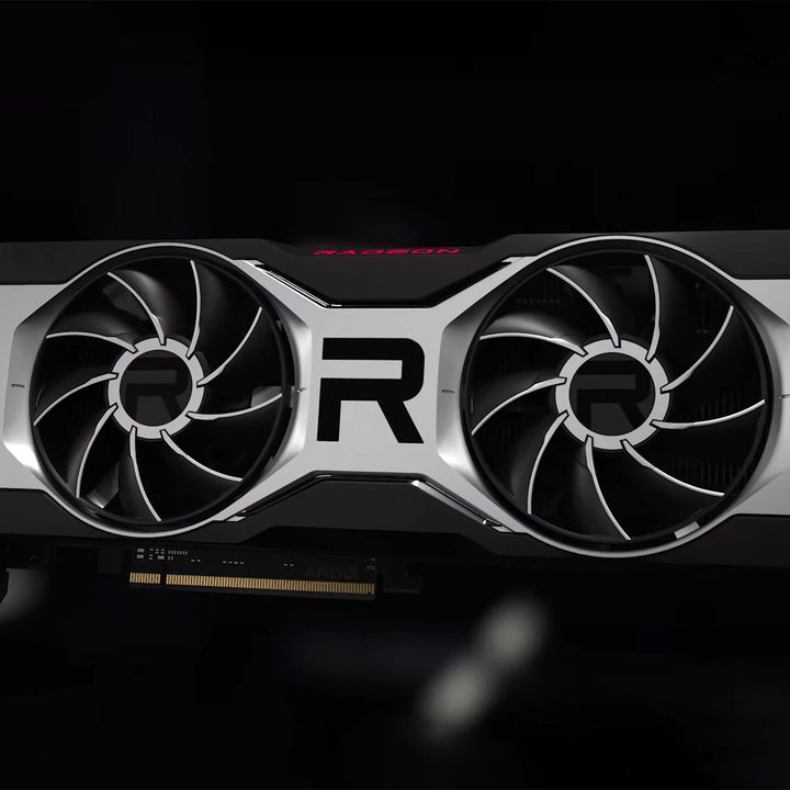 An AMD Radeon RX 6700 XT graphics card placed in front of a black background.