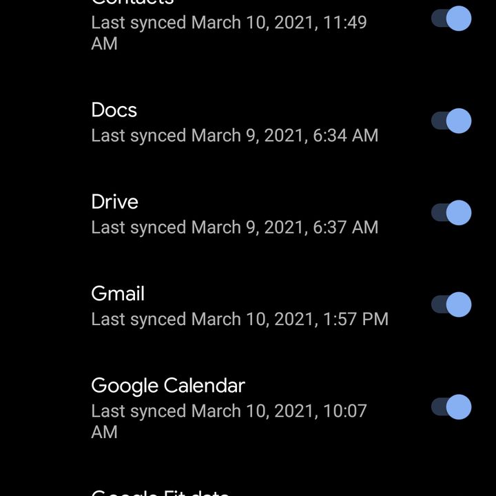 Android 11 Account Sync Toggles