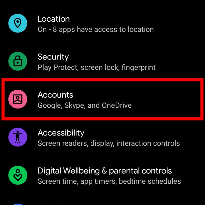 Android 11 Tap Accounts