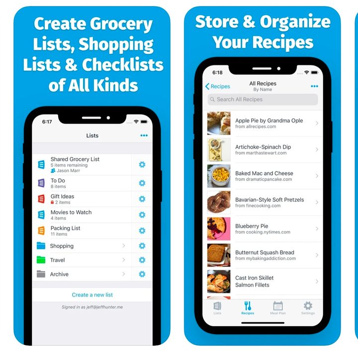 Screenshots of the AnyList app.