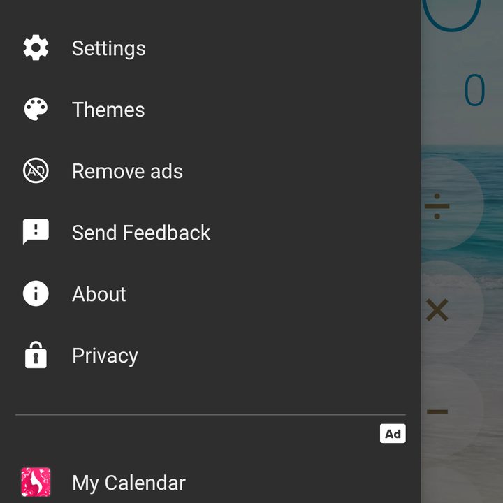 CALCU app menu