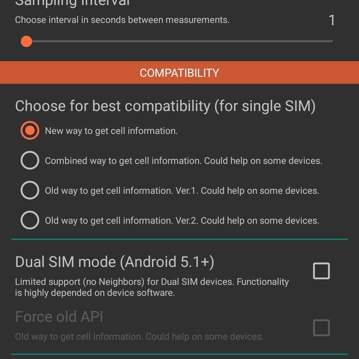 Cell Tower Locator app settings screen