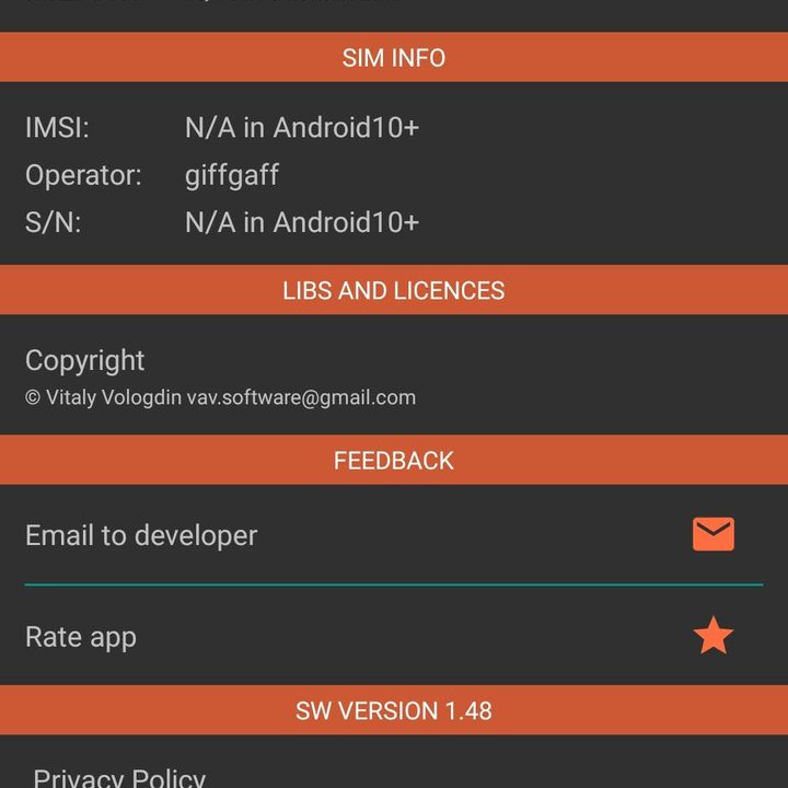 Cell Tower Locator app settings screen.