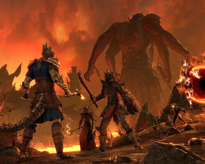 Soldiers about to fight with a giant in the background.