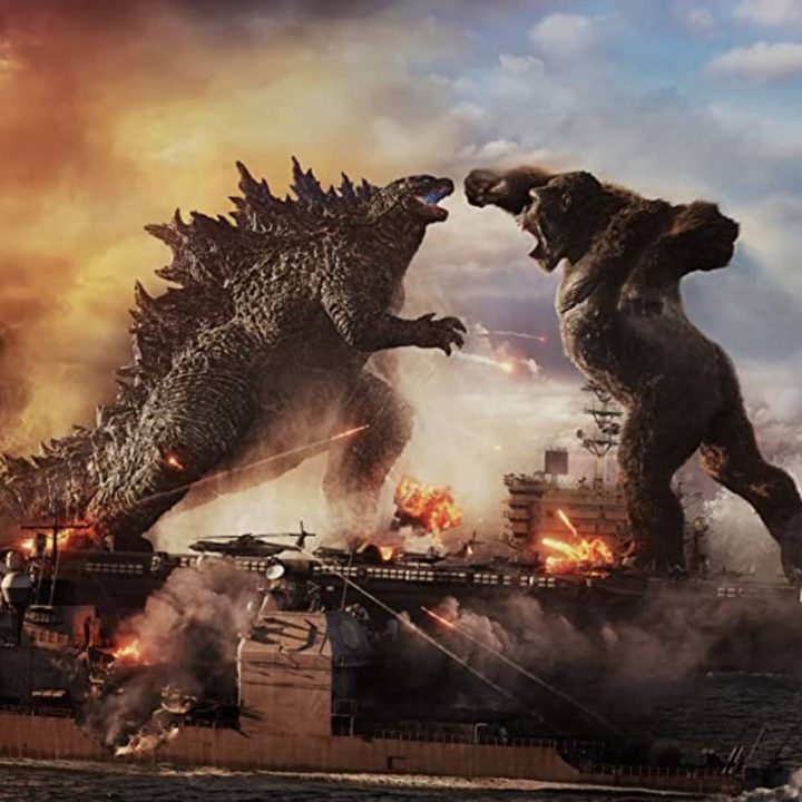 Godzilla faces off against King Kong with desctruction in their wake.