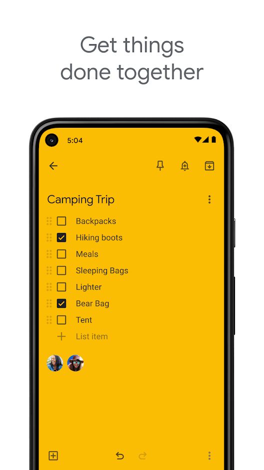 Google Keep checklist.