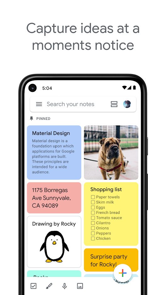 Google Keep notes.