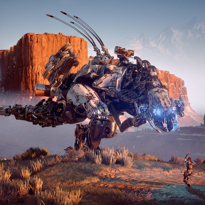 A robot stands tall in Horizon Zero Dawn.