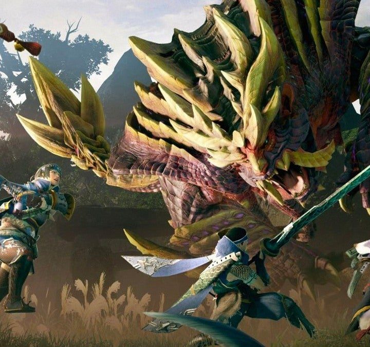 Players attack an enemy in Monster Hunter Rise.