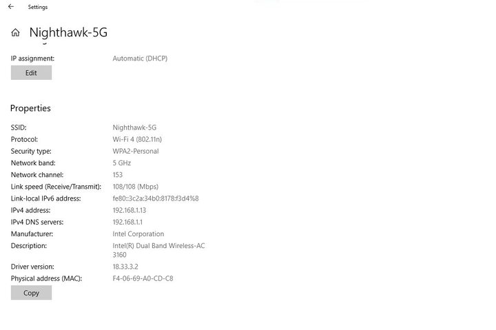 Image of Network Properties Window
