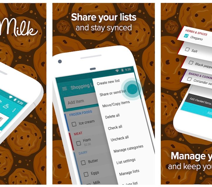 Screenshots of the Out of Milk app.