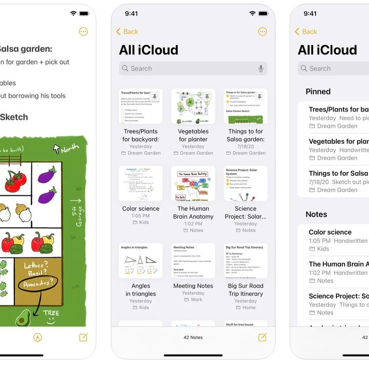 Screenshots of the Apple Notes app.
