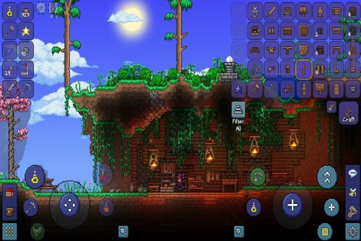 A cave base with vines.