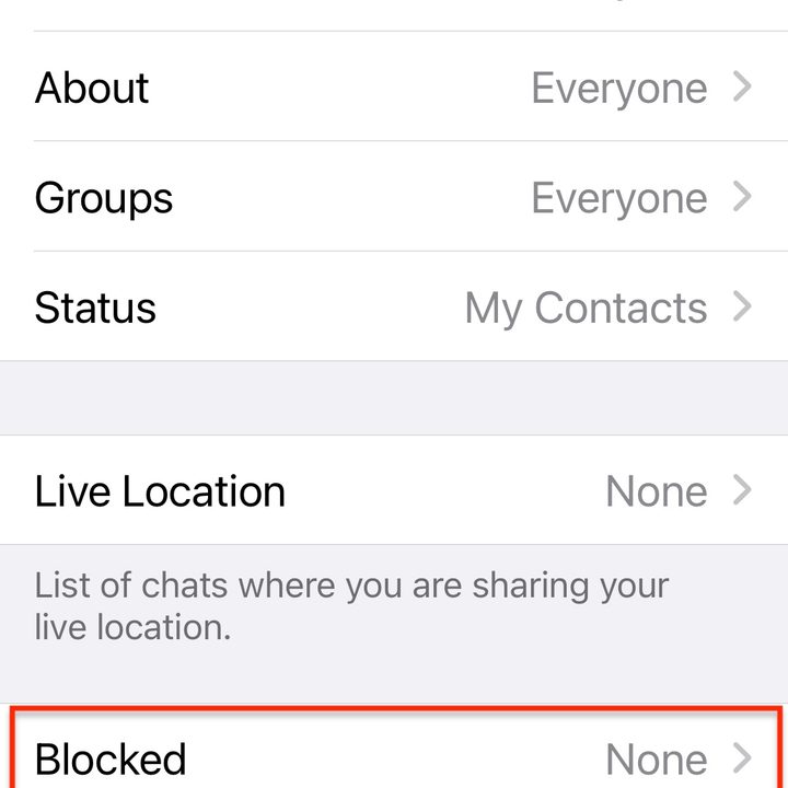 Blocked option on WhatsApp iOS.
