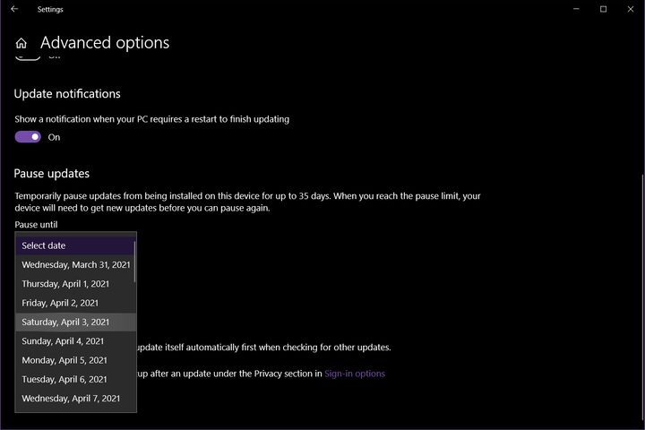 Windows 10 Pause Updates