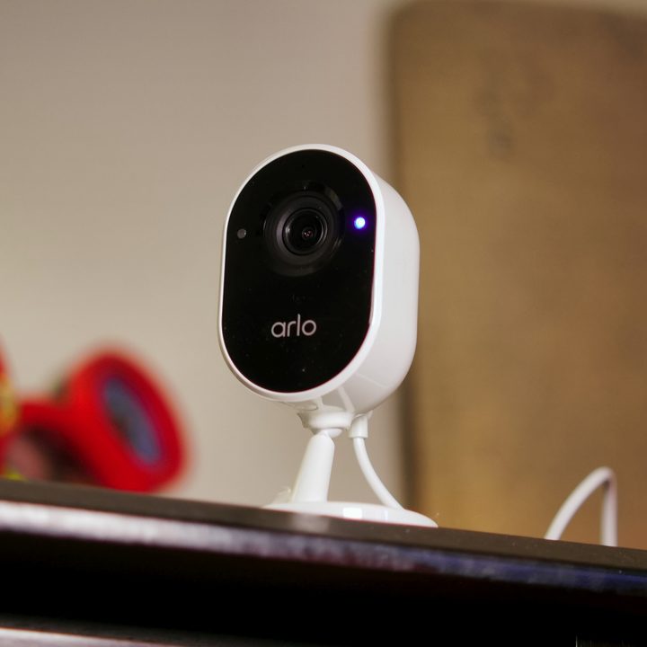 Arlo Essential Indoor Security Camera on table