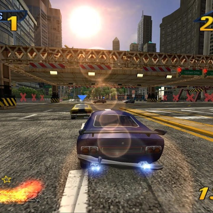 A car boosting in a street race.