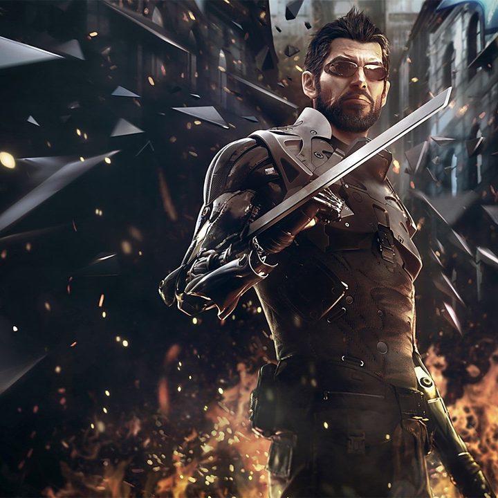 Adam Jensen with his armblade out.