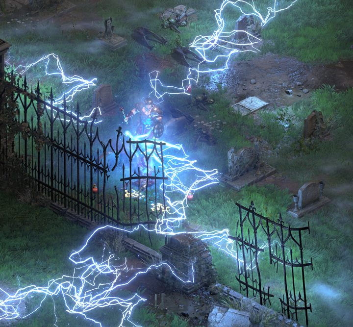 Lightning strikes the battlefield in Diablo 2: Resurrected.