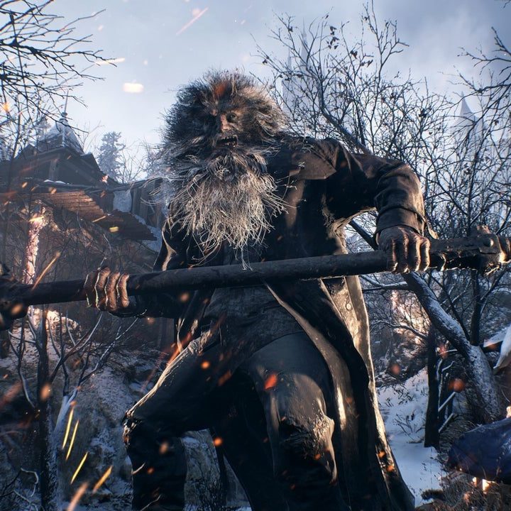 A hammer-wielding villain in Resident Evil Village.