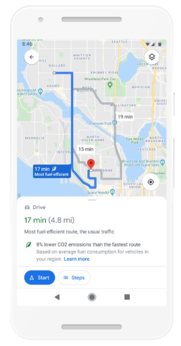 Google Maps eco routing