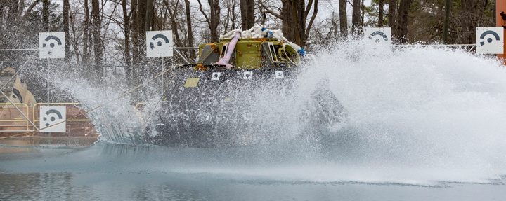 Engineers at NASA’s Langley Research Center in Hampton, Virginia begin a new series of four water impact drop tests with a test version of the capsule for NASA’s Orion spacecraft to better understand what Orion and its crew may experience when landing in the Pacific Ocean after Artemis missions to the Moon.