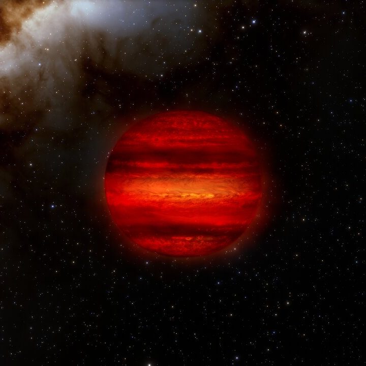 Brown dwarfs are often called “failed stars.” They form like stars but are not massive enough to fuse hydrogen into helium as stars do. More like giant planets, brown dwarfs can often have storms in their atmospheres, as depicted in this illustration. Astronomers have recently discovered three brown dwarfs that spin faster than any other ever discovered. Each one completes a single rotation in roughly an hour, about 10 times faster than normal.