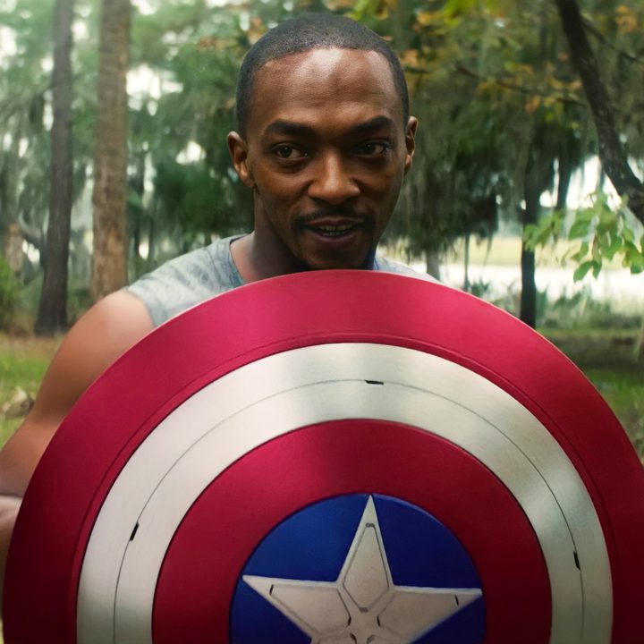 Anthony Mackie as Sam Wilson in Falcon and the Winter Soldier wields Captain America's Shield