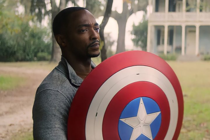 Anthony Mackie as Sam Wilson in Falcon and the Winter Soldier wields Captain America's Shield