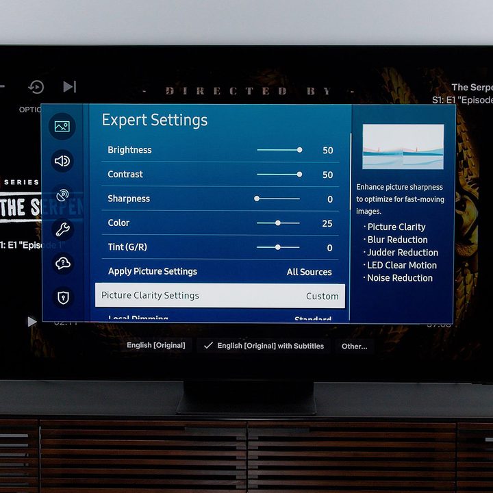 Samsung QN90A TV picture settings.