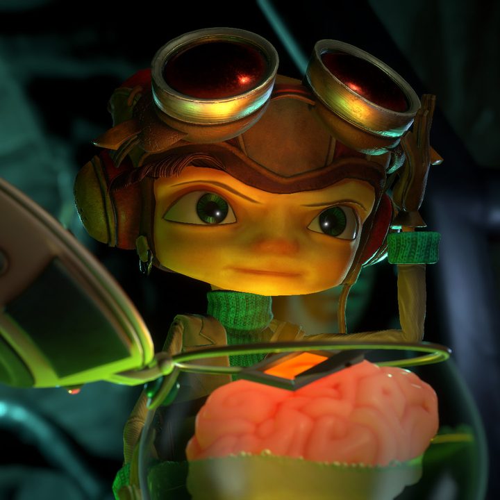 Raz stands over a brain in a jar.