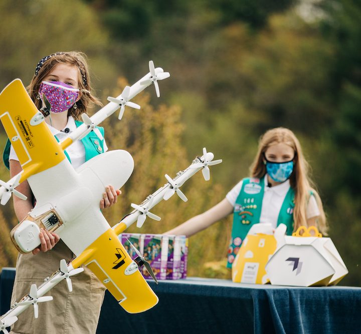 Girl scouts and Wing delivery drones.